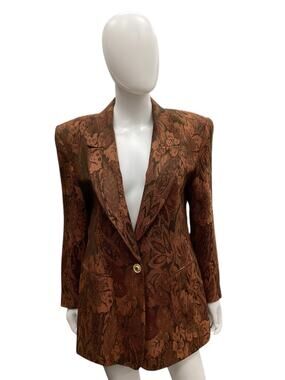 VTG Pappagallo Women’s Blazer Size M Wool Blend Gold Button Orange Green